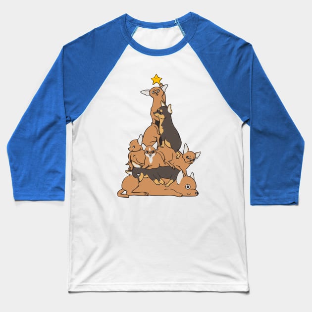 Christmas Tree Chihuahua Baseball T-Shirt by huebucket